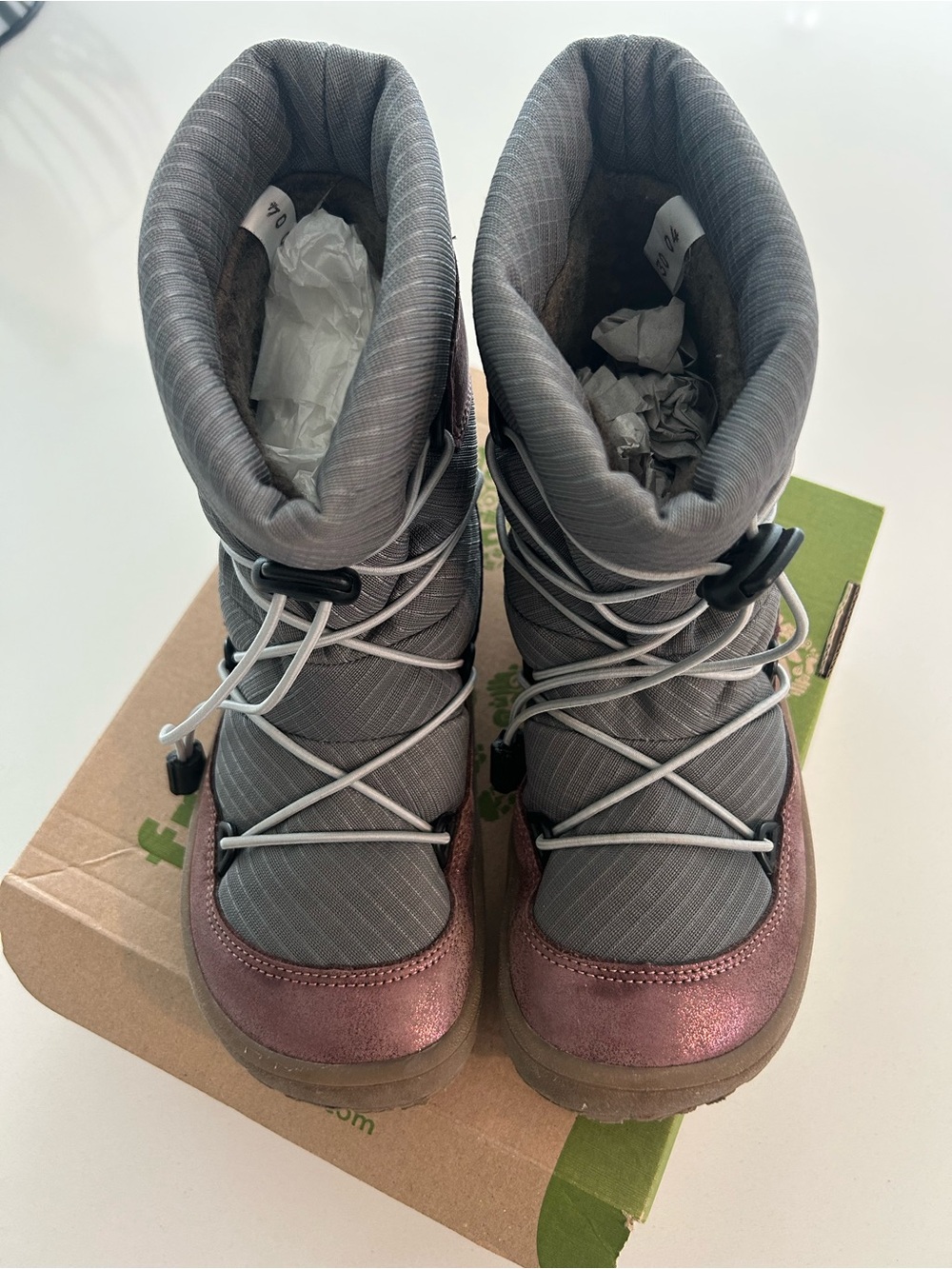 Girls' Frodo Barefoot Grey & Metallic Pink Wool Insulated Winter Boots
